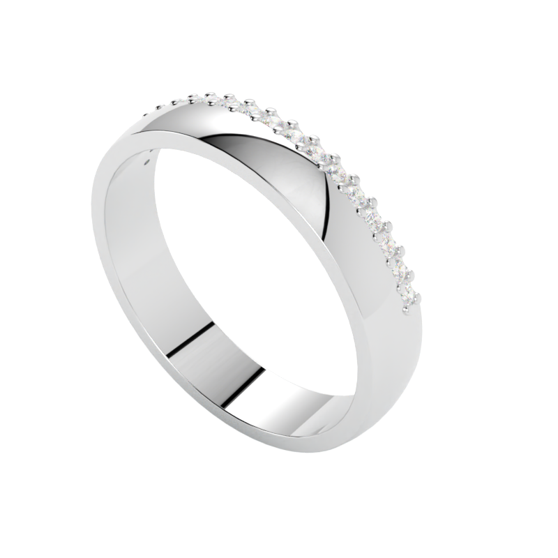 obrączka z białego złota z rzędem perfekcyjnie oprawionych na rancie diamentów